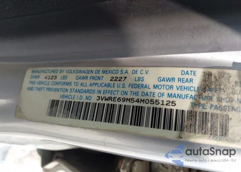 2004 Volkswagen Jetta Gl 1.8T from USA, damaged, VIN 3VWRE69M54M055125